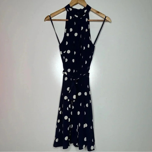 Anthropologie Navy Polka Dot Halter Tie Waist Romper Size XS - Picture 2 of 8